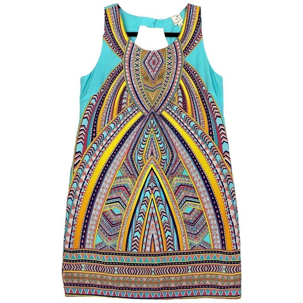 Pink Owl Wonderful Colorful Printed Shift Dress Tribal Aztec Print Size M​